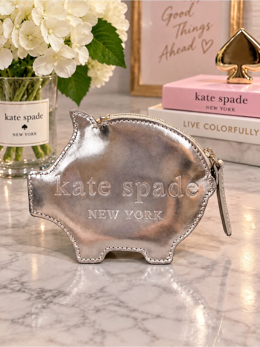 Kate Spade Novelty Silver Piggy Bank Coin Purse Vintage